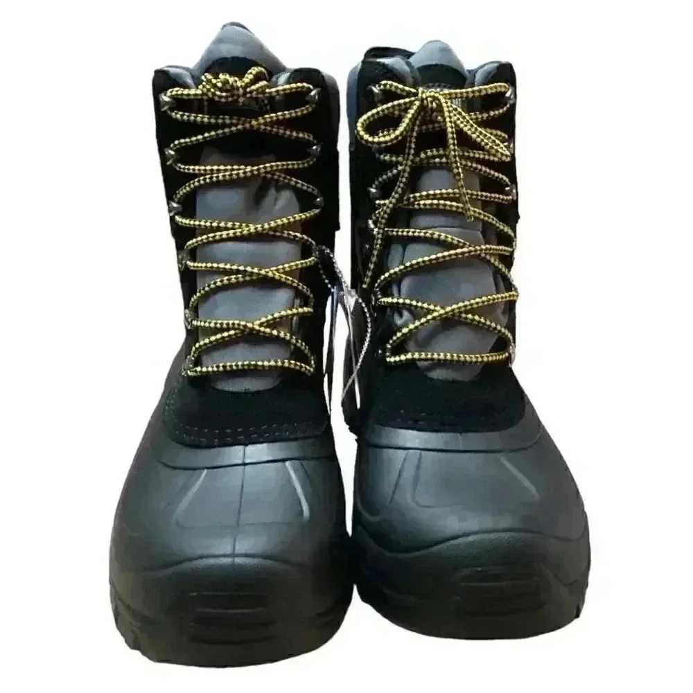 Khombu Mens 10 Waterproof Thermolite Lace Up Snow Boots Gray Black Vegan NEW
